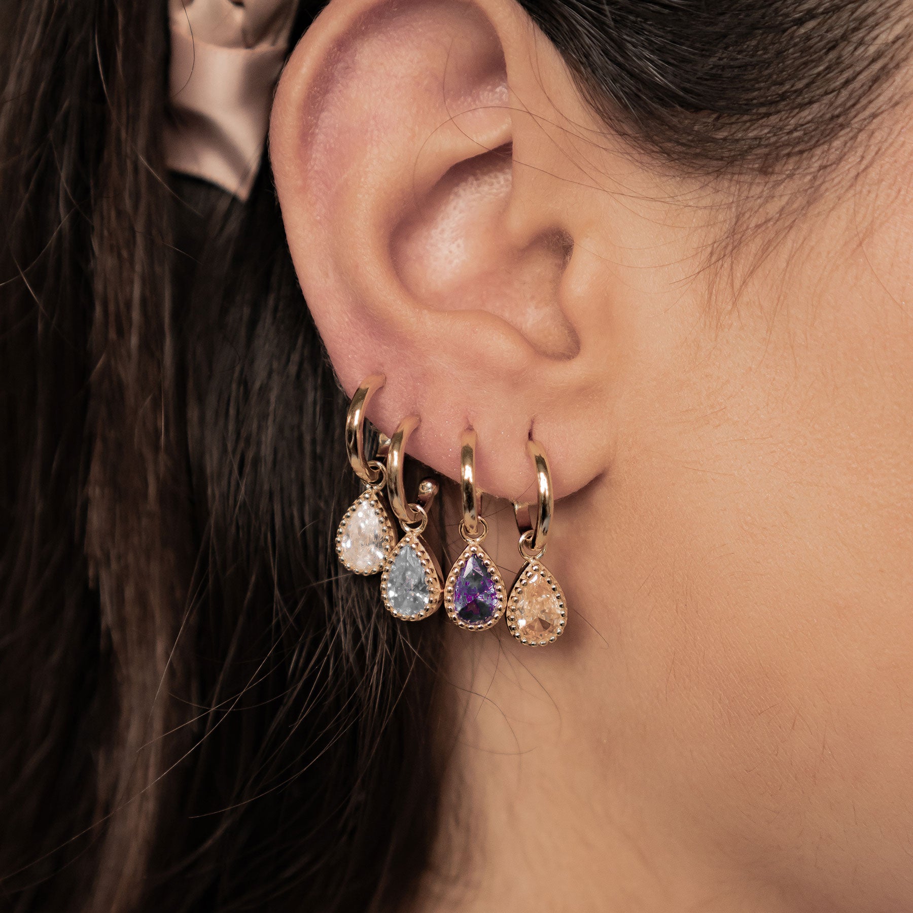 Boucles d’Oreilles Creoles Birthstone Aigue-Marine Mars Argent Sterling