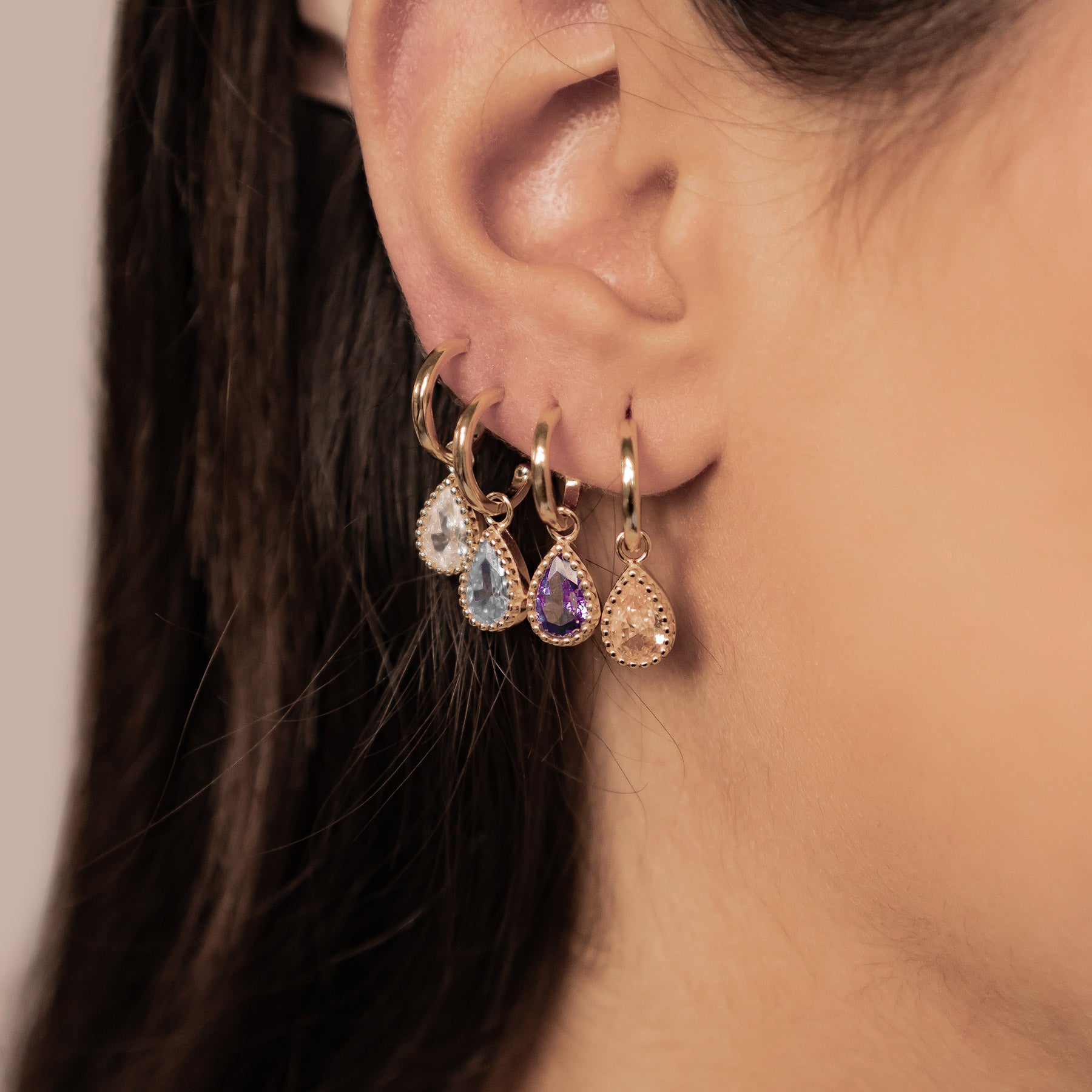 Boucles d’Oreilles Creoles Birthstone Aigue-Marine Mars Argent Sterling