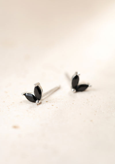 Black Gemstone Firefly Stud Earrings Sterling Silver