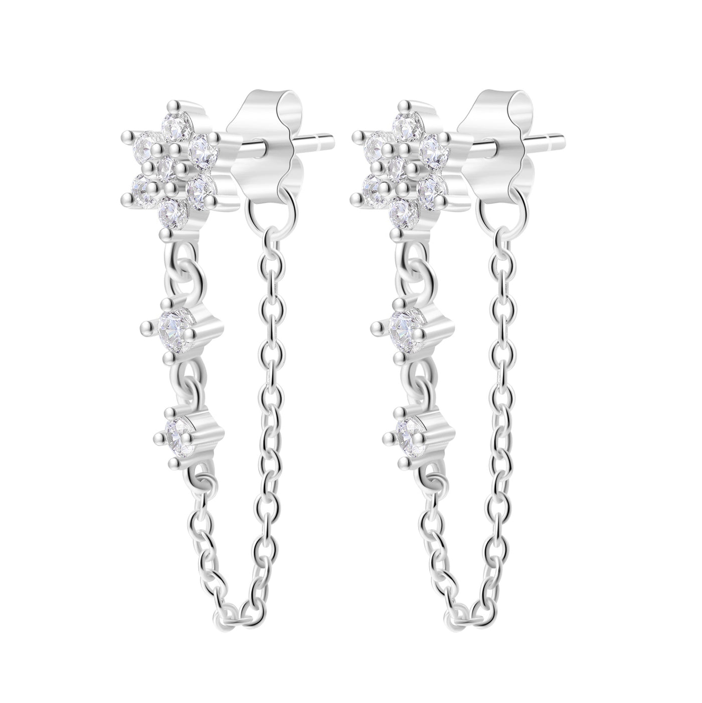 Bloom Chain Stud Earrings Sterling Silver