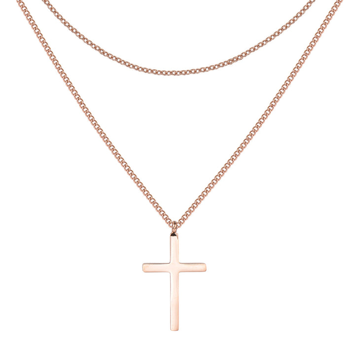 Collar de Cruz a Capas en Oro Rosa