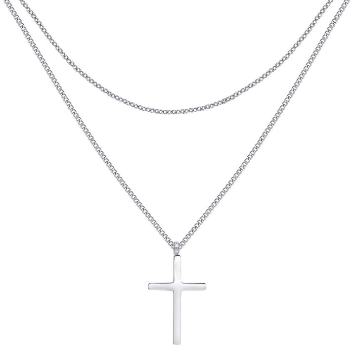 Collar a Capas con Cruz en Plata