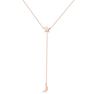 Star Moon Lariat Y Necklace Rose Gold
