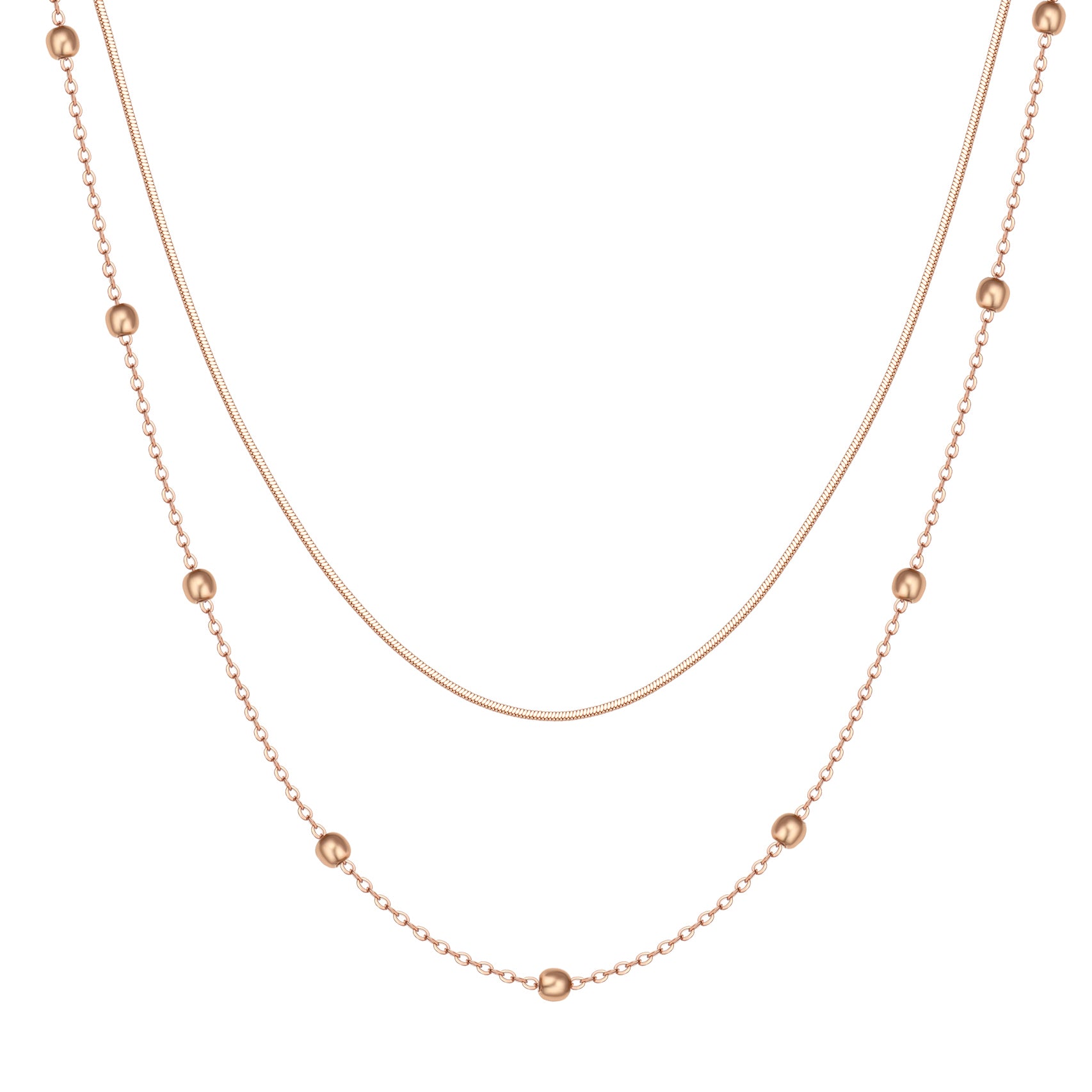 Collar de Cadena con Bolitas a Capas en Oro Rosa