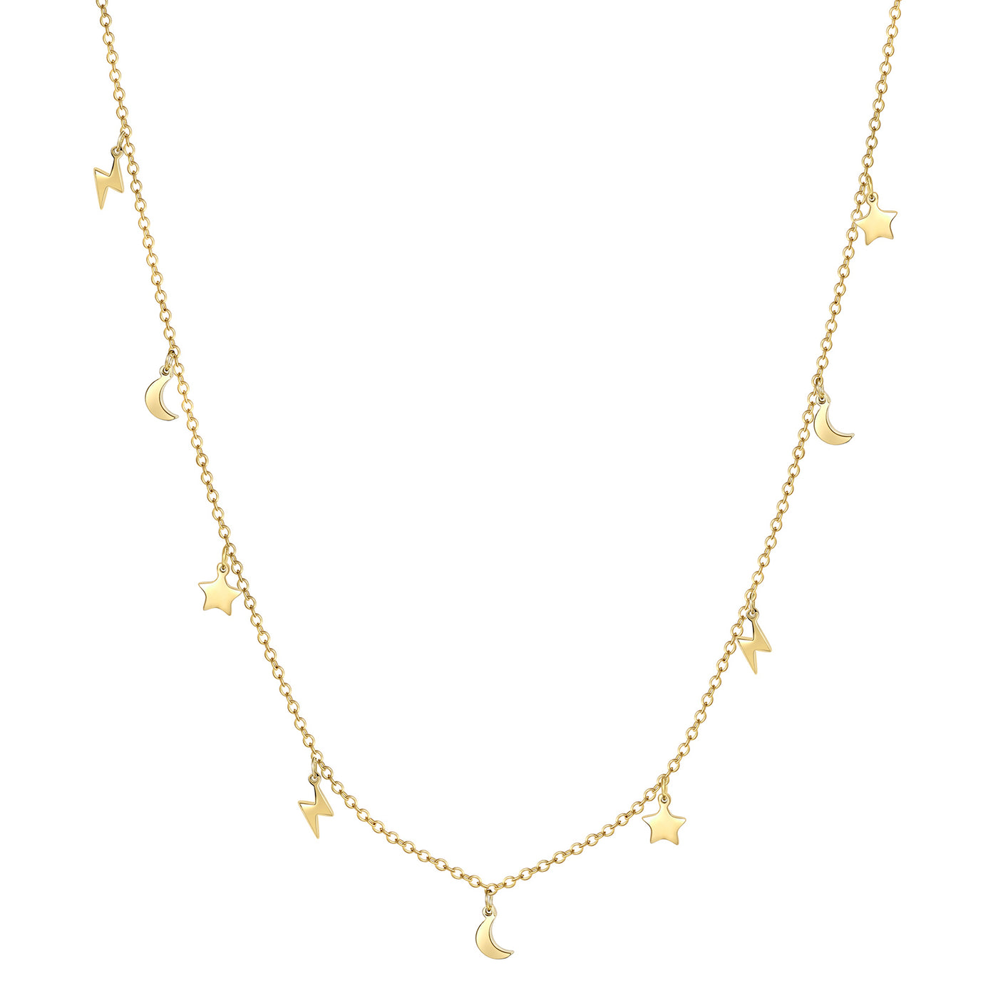Lightning Star Moon Necklace Gold
