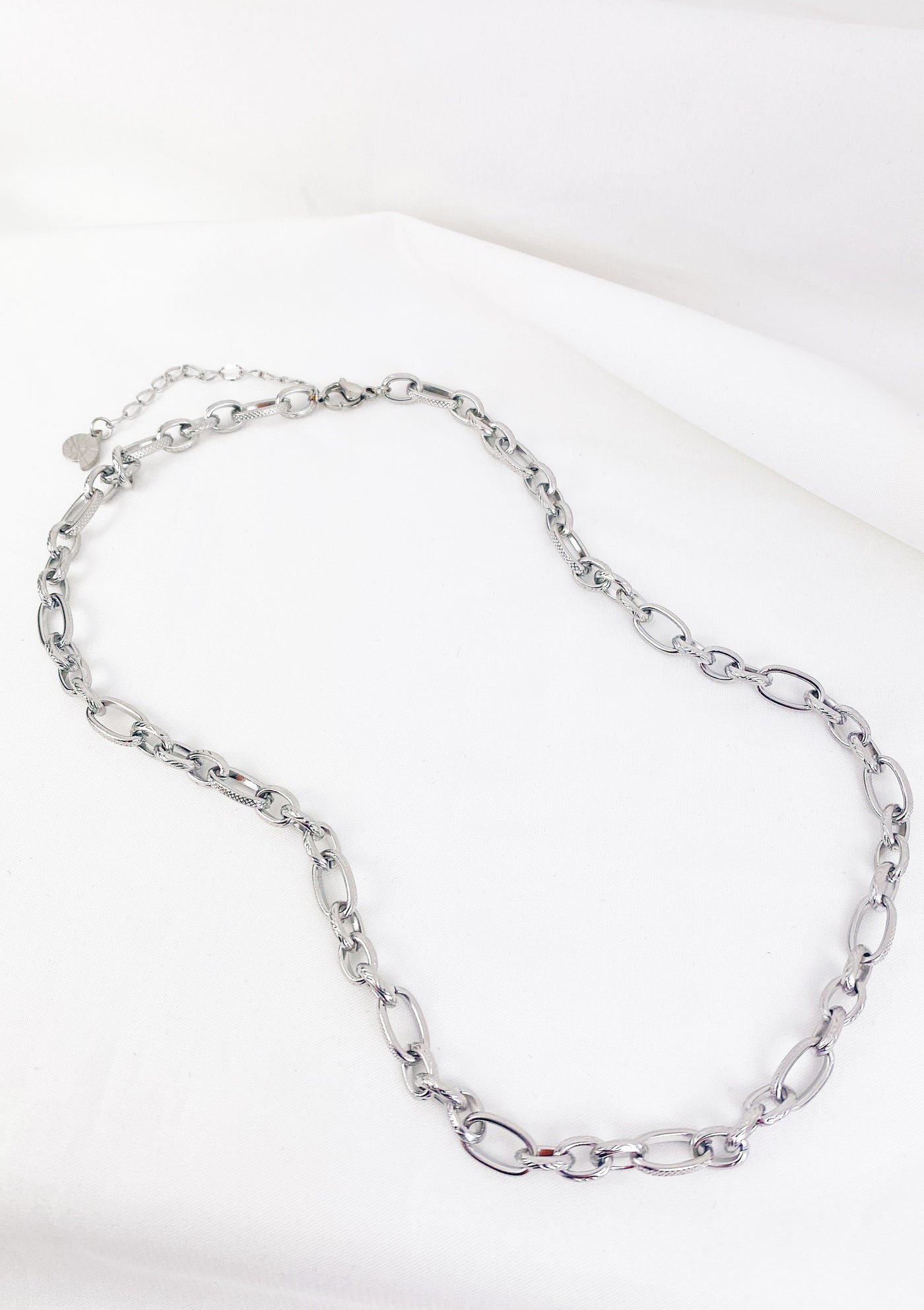 Chunky Oval Figaro Chain Necklace Silver