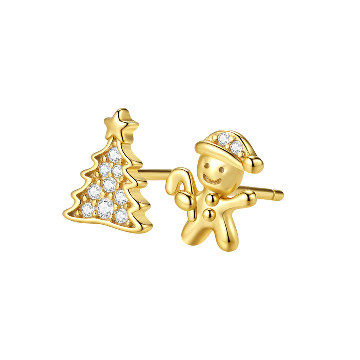 Pendientes Botón Árbol Navidad & Pan Jengibre Plata de Ley 925
