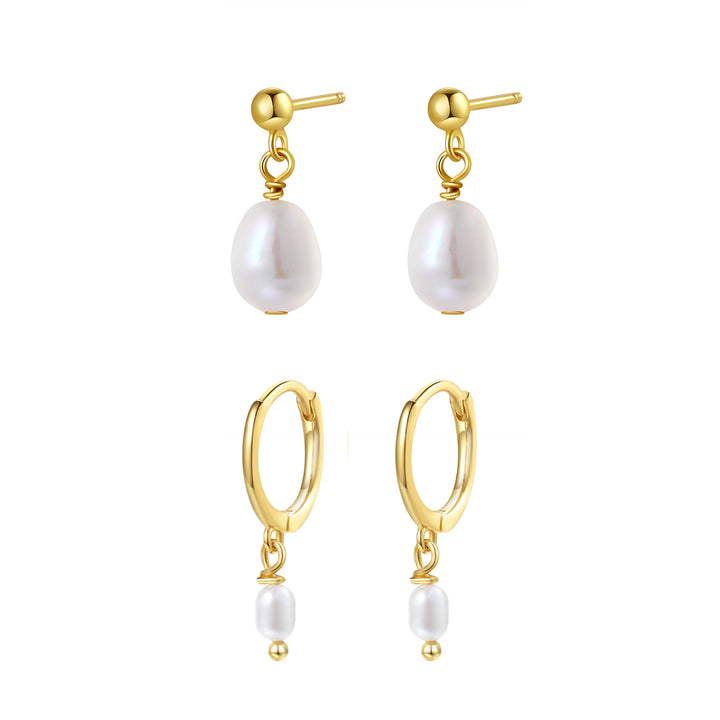Classic Pearl Huggie and Stud Earring Set