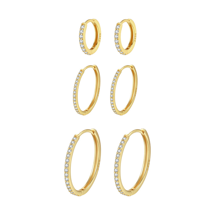 Set Pendientes Aros Trio Piedra Clara Plata de Ley 925