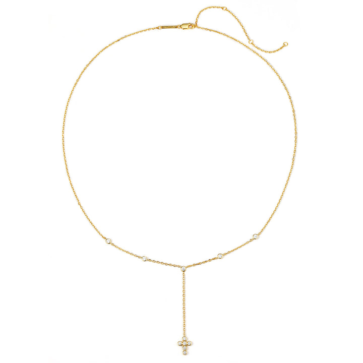 Collar en Y Lariat de Cruz Plata de Ley 925