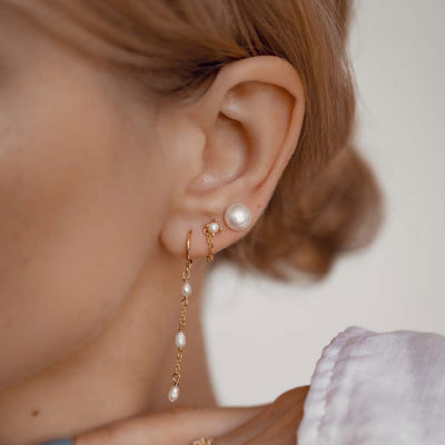 Dot Pearl Stud Earrings Sterling Silver Gold