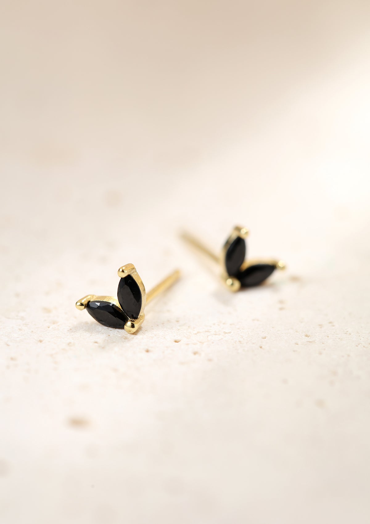 Black Gemstone Firefly Stud Earrings Sterling Silver Gold