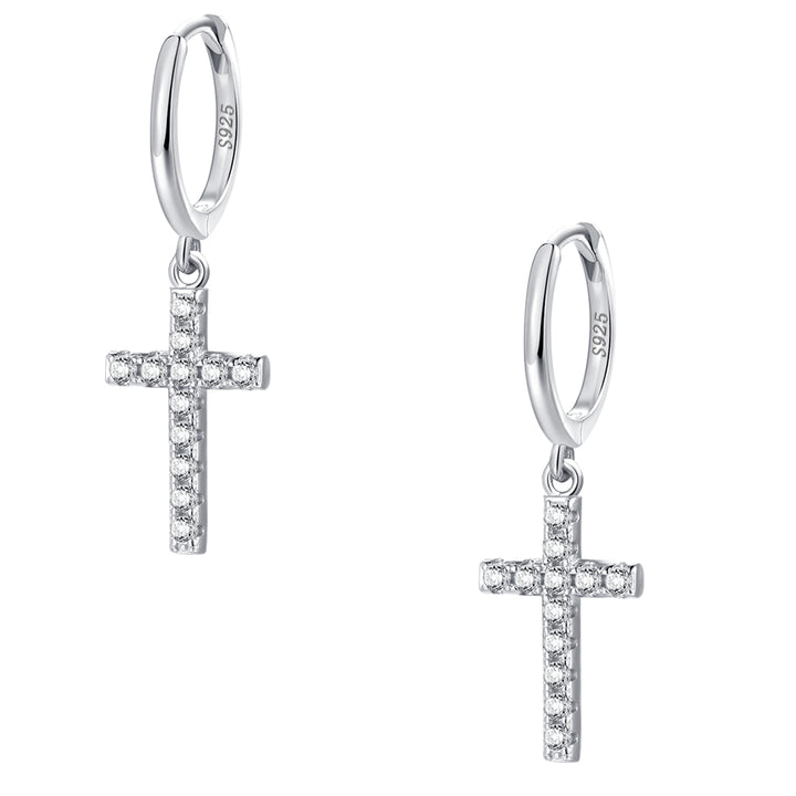 Créoles Huggies Croix Argent Massif en Or