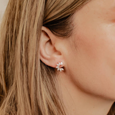 Gemstone Petal Huggie Earrings Sterling Silver