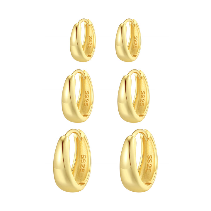 Set Pendientes Aros Trio Abombados Plata de Ley 925
