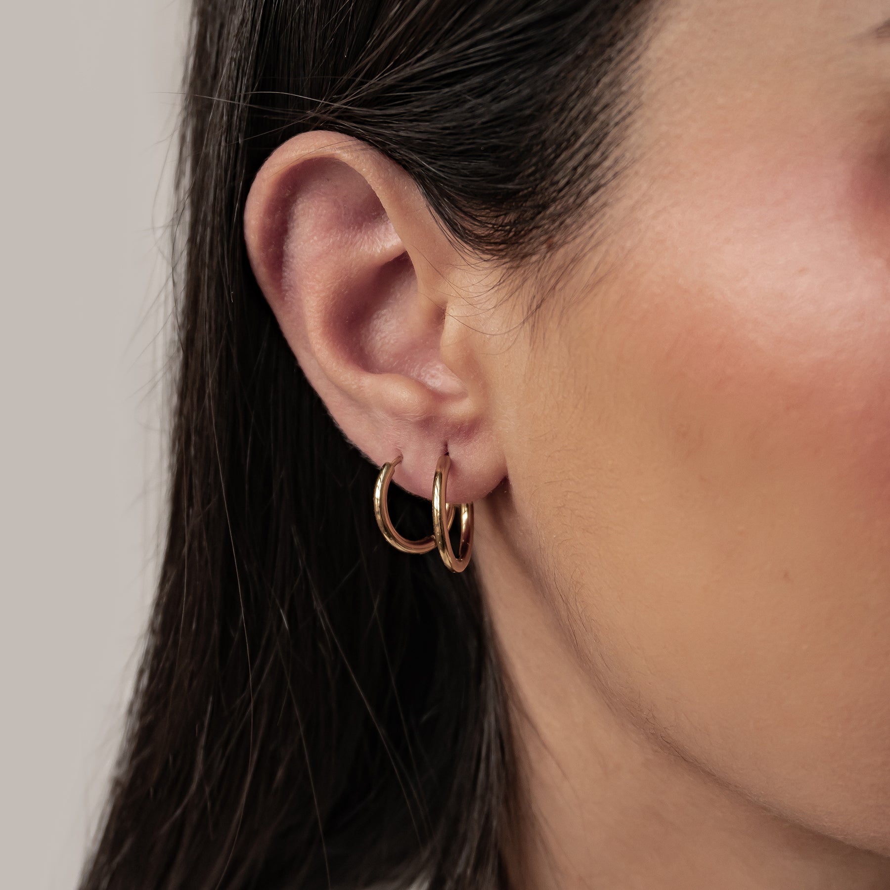 Duo Plain Hoop Earring Set Waterproof