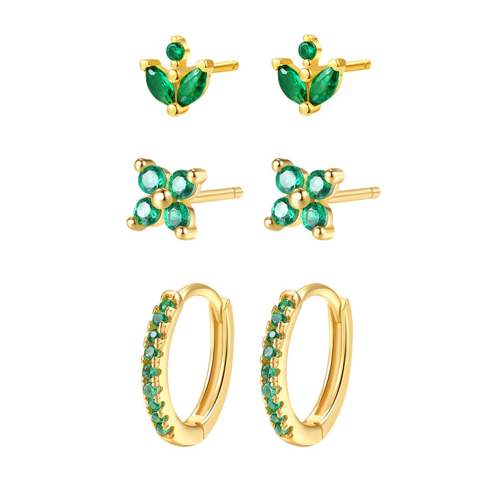 Set Pendientes con Piedras Verdes Plata de Ley 925