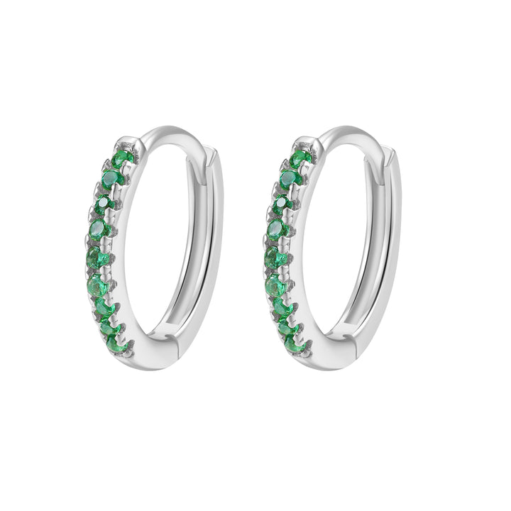 Green Stone Huggie Earrings Sterling Silver
