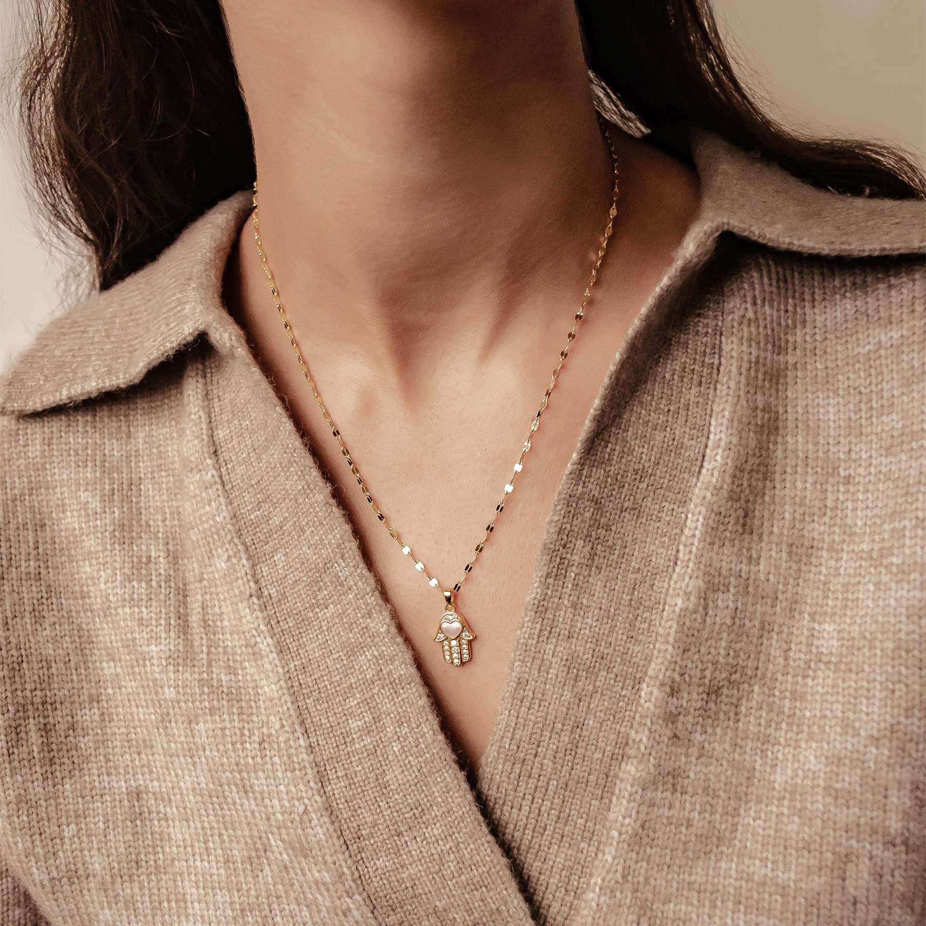 Hamsa Hand Anhänger Halskette für Schutz aus Sterlingsilber