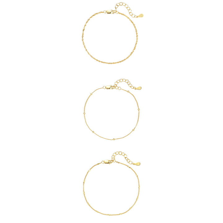 Delicate Layering Bracelets Set Sterling Silver Gold