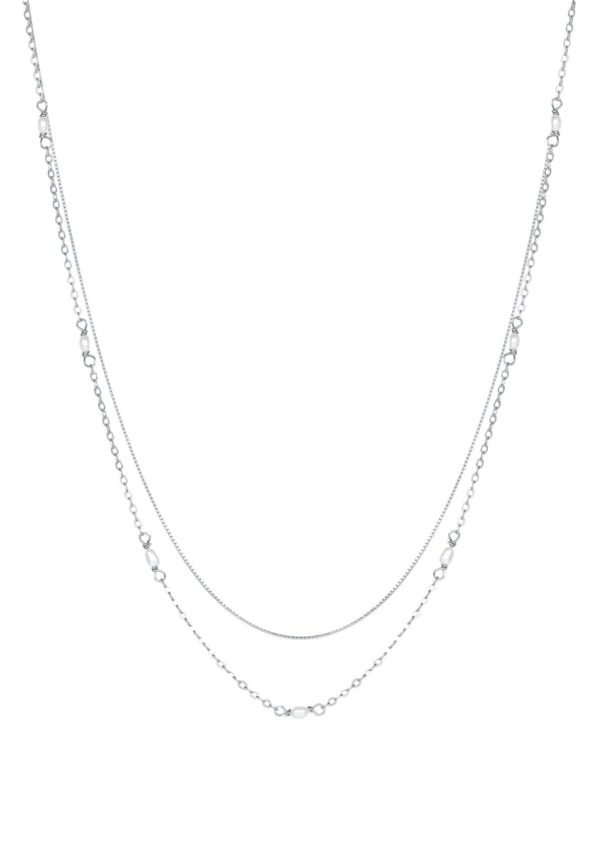 2 Layering Necklaces Set Pearls Sterling Silver Gold