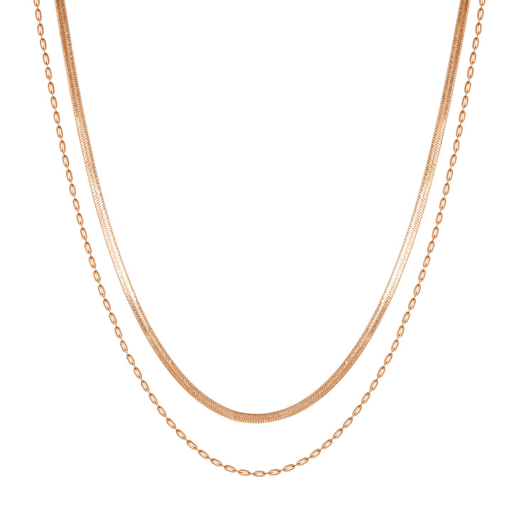 Layered Oval & Snake Chain Necklace Waterproof