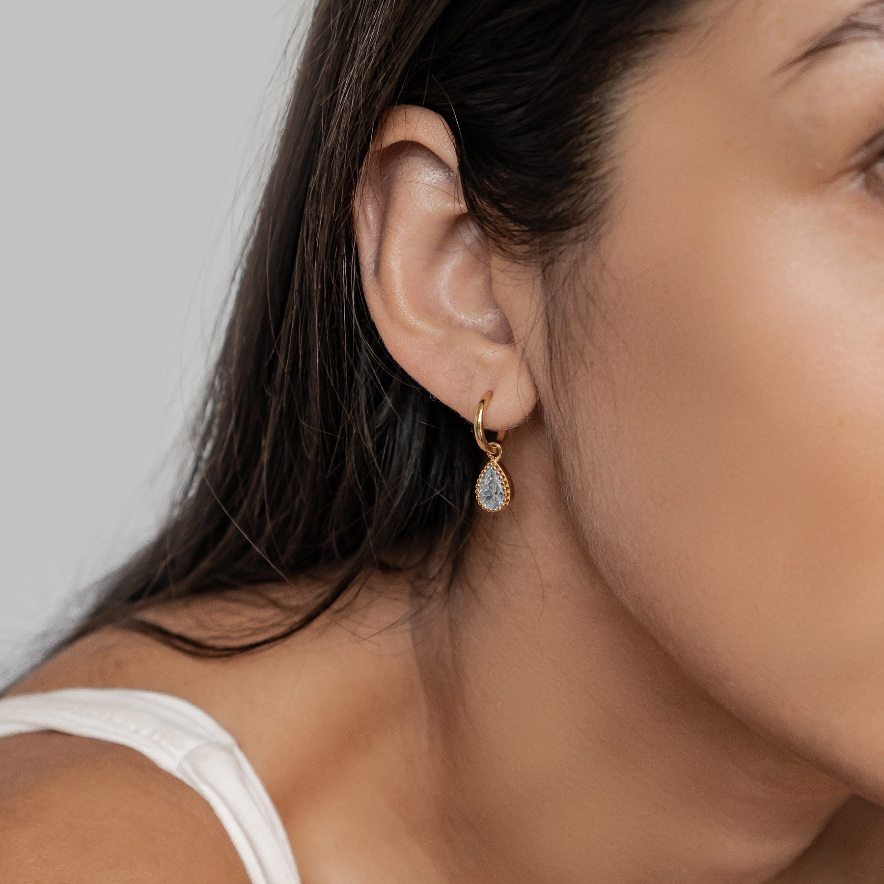 Boucles d’Oreilles Creoles Birthstone Aigue-Marine Mars Argent Sterling