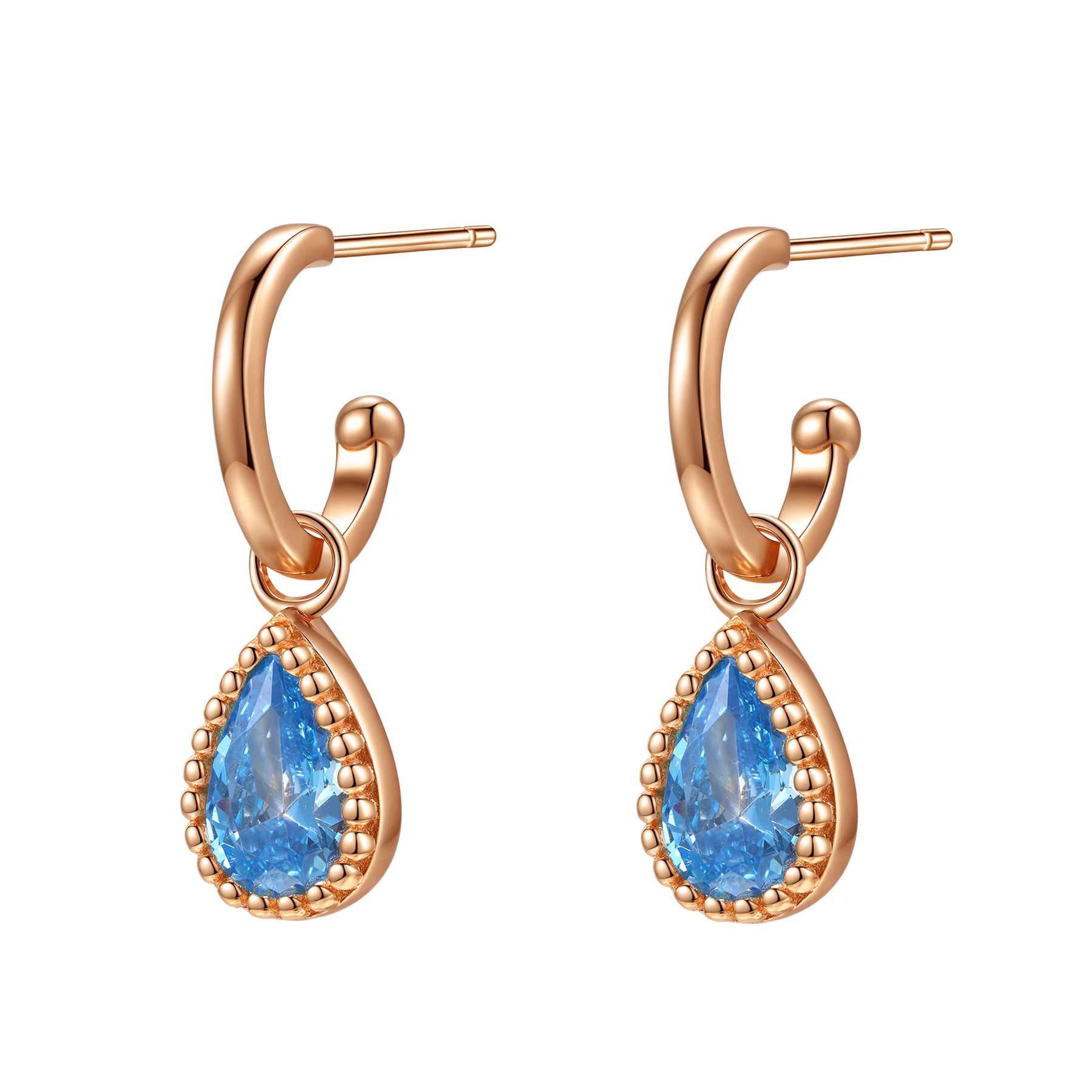 Boucles d’Oreilles Creoles Birthstone Aigue-Marine Mars Argent Sterling