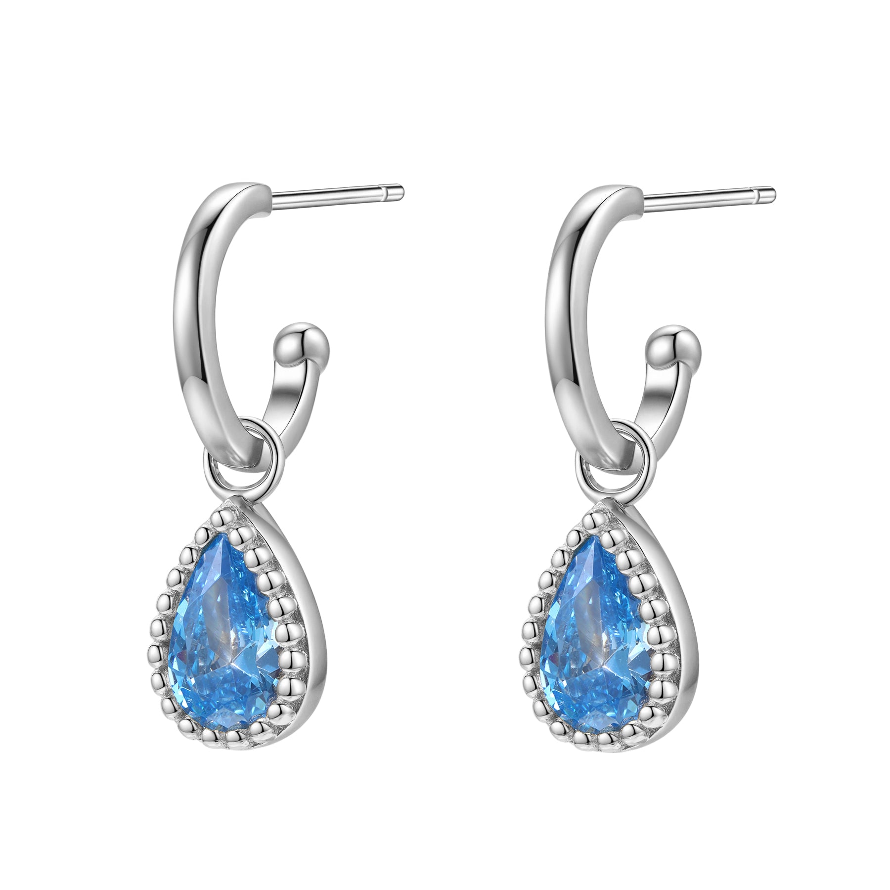 Boucles d’Oreilles Creoles Birthstone Aigue-Marine Mars Argent Sterling