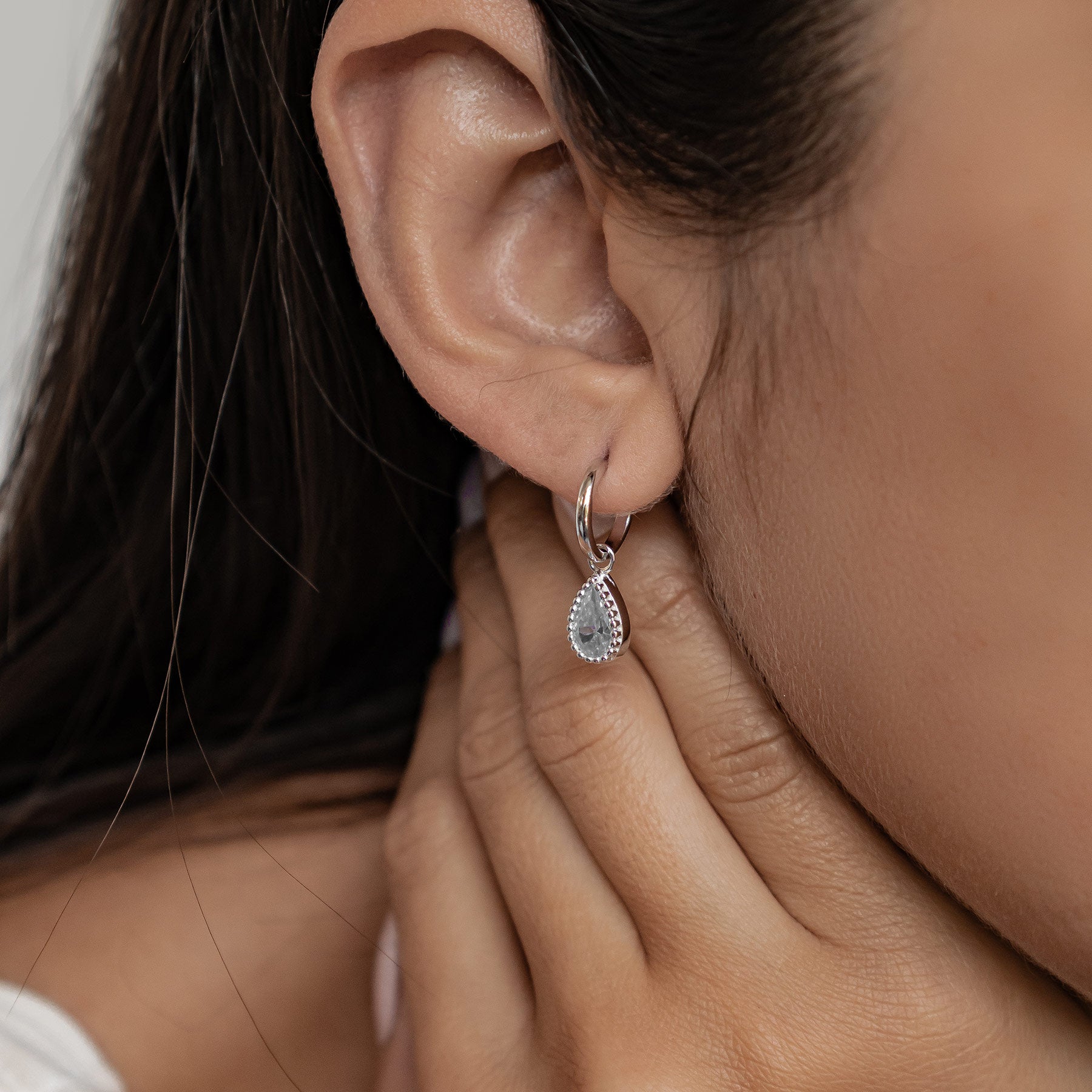 Boucles d’Oreilles Creoles Birthstone Aigue-Marine Mars Argent Sterling