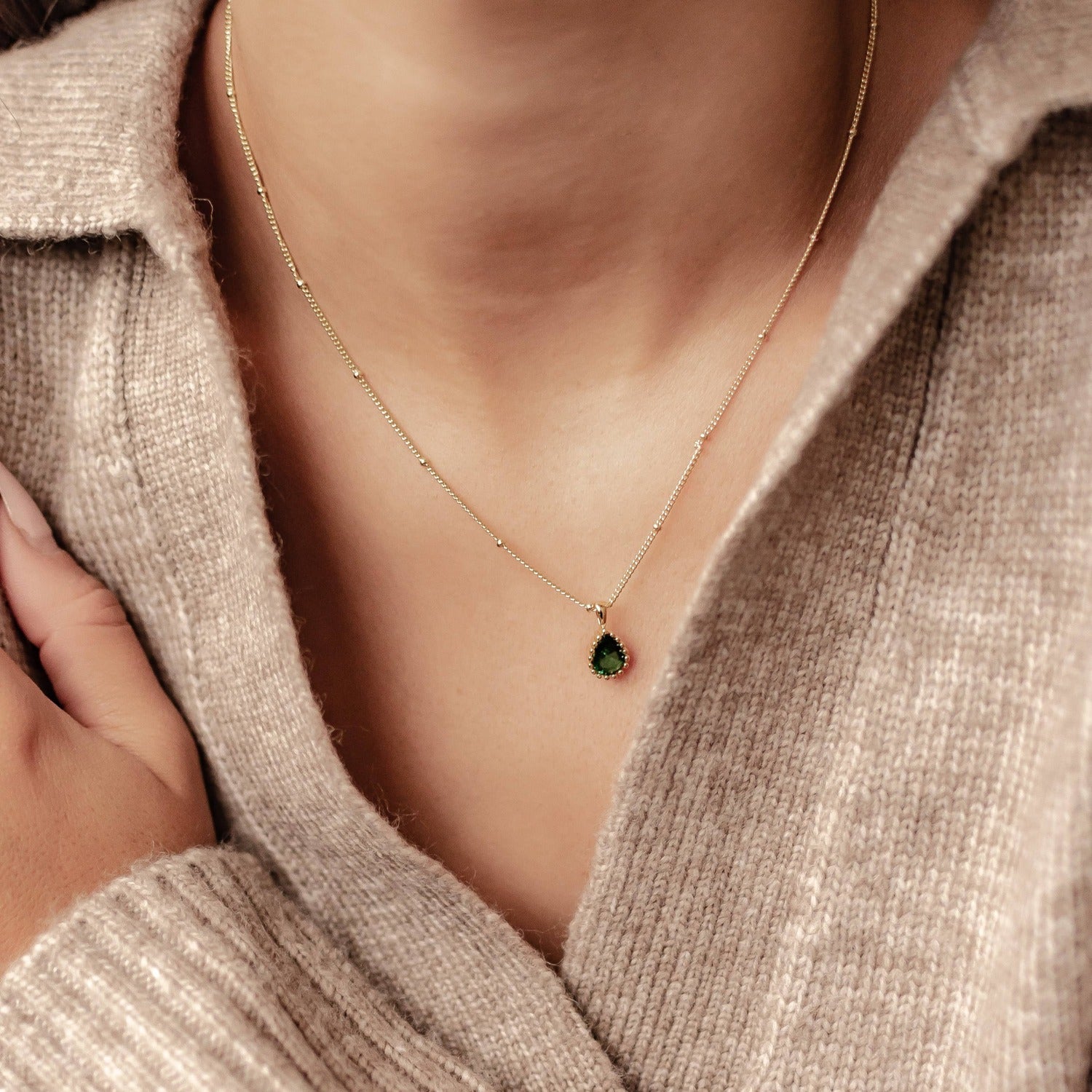 Collier Pierre de Naissance Mai Émeraude Argent Sterling