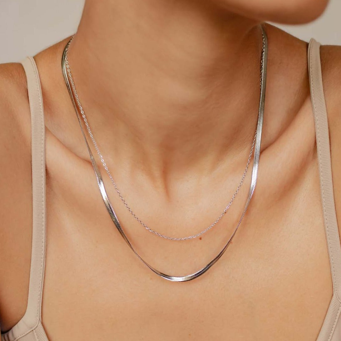 Collier Multi Rangs Chaîne Serpent et Câble en Argent