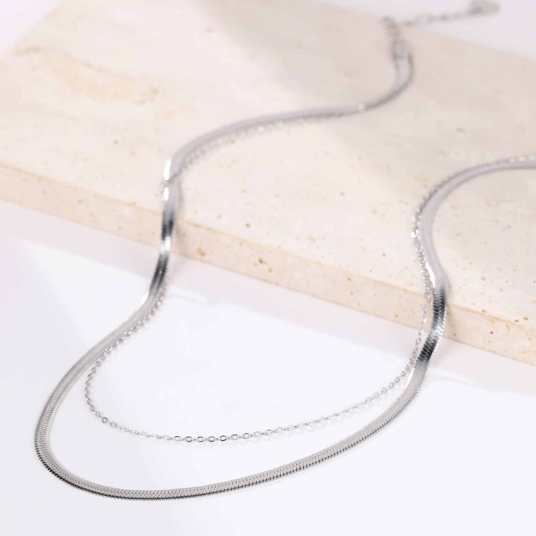 Collier Multi Rangs Chaîne Serpent et Câble en Argent