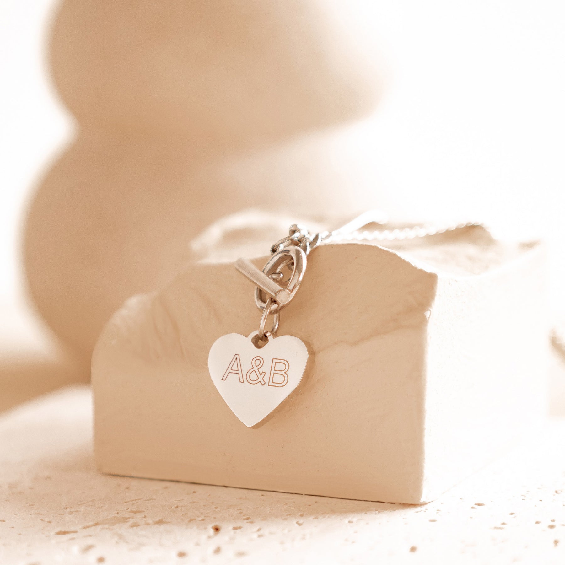 Personalized T-Bar Heart Pendant Necklace Waterproof