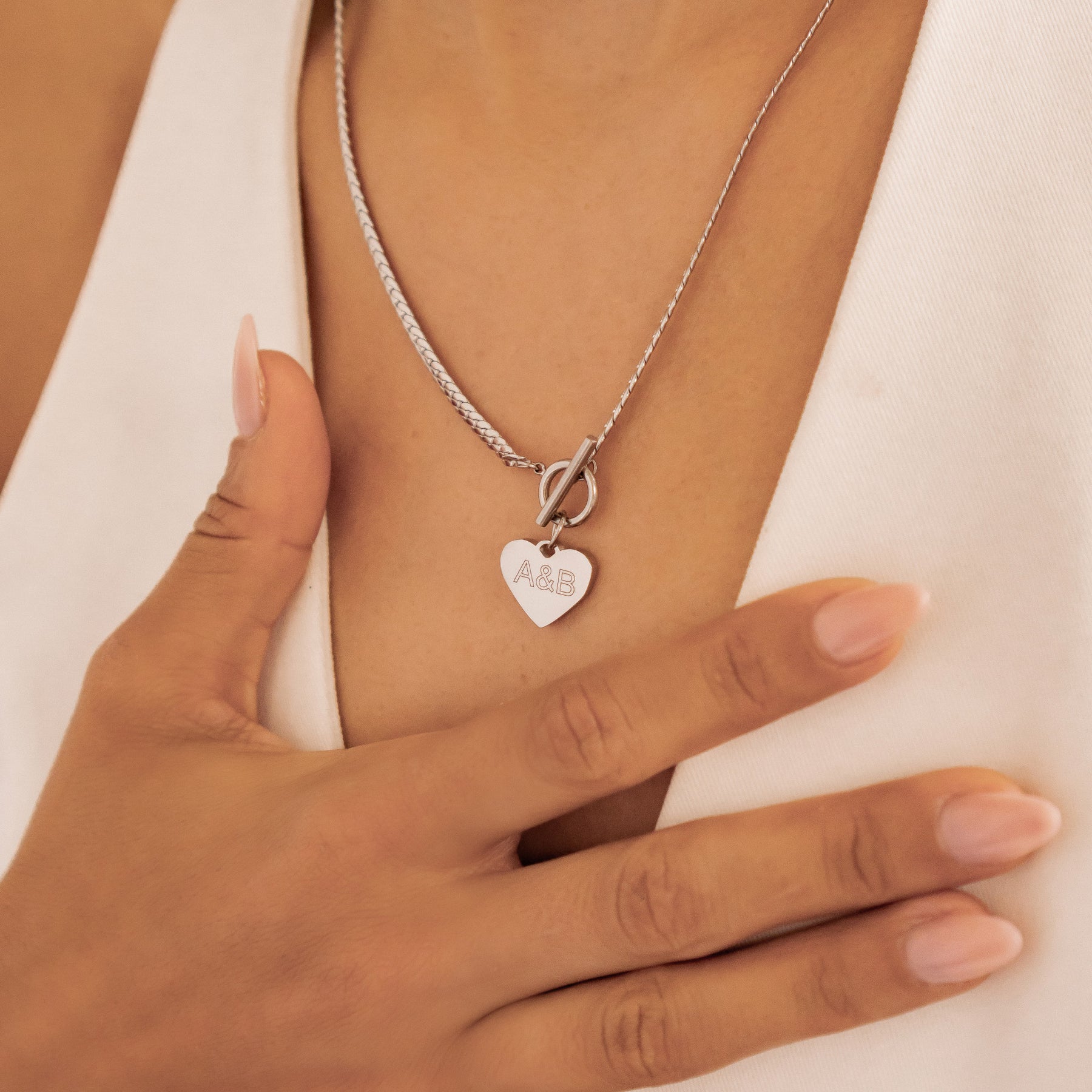 Personalized T-Bar Heart Pendant Necklace Waterproof