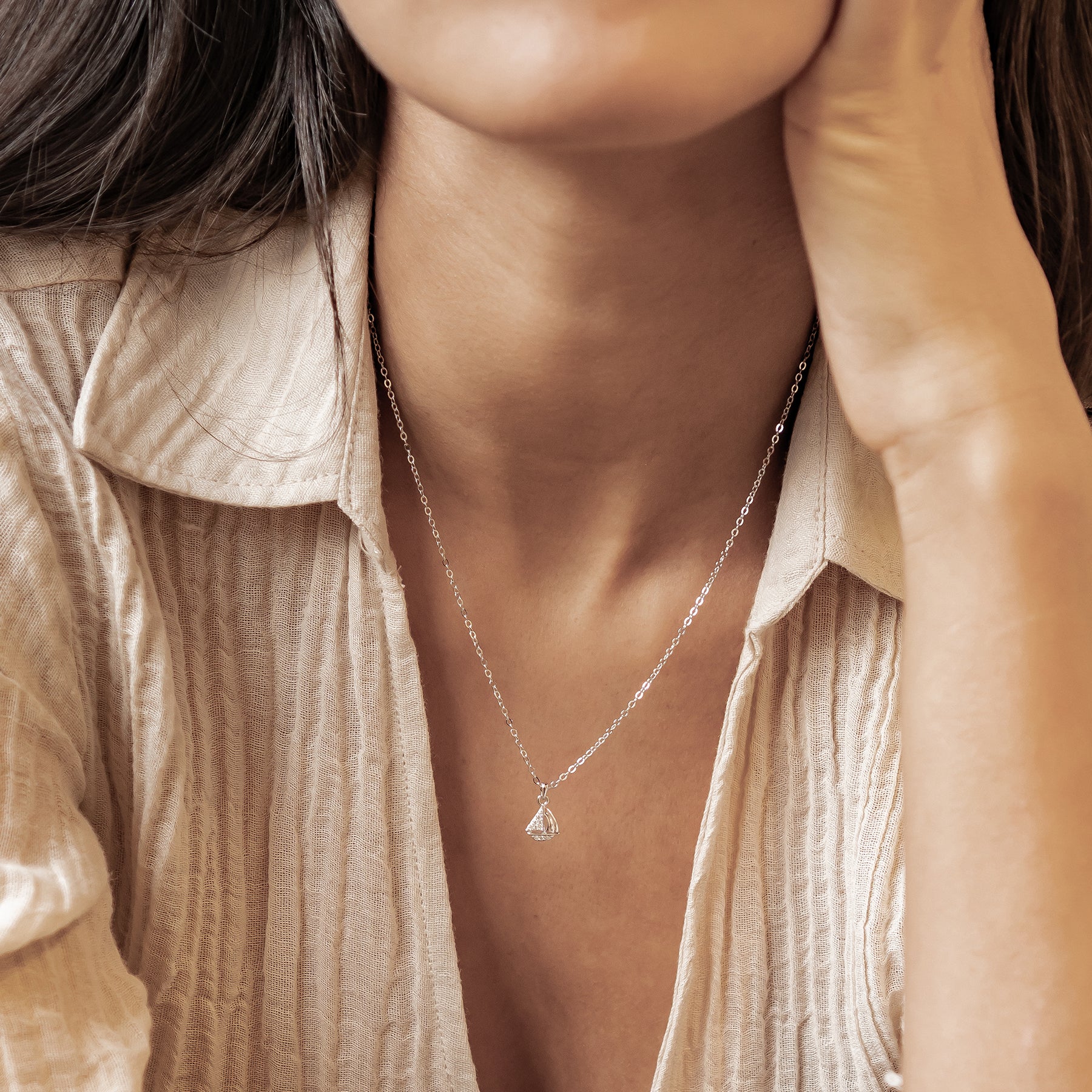 Collar Colgante Velero Brillo Plata de Ley 925