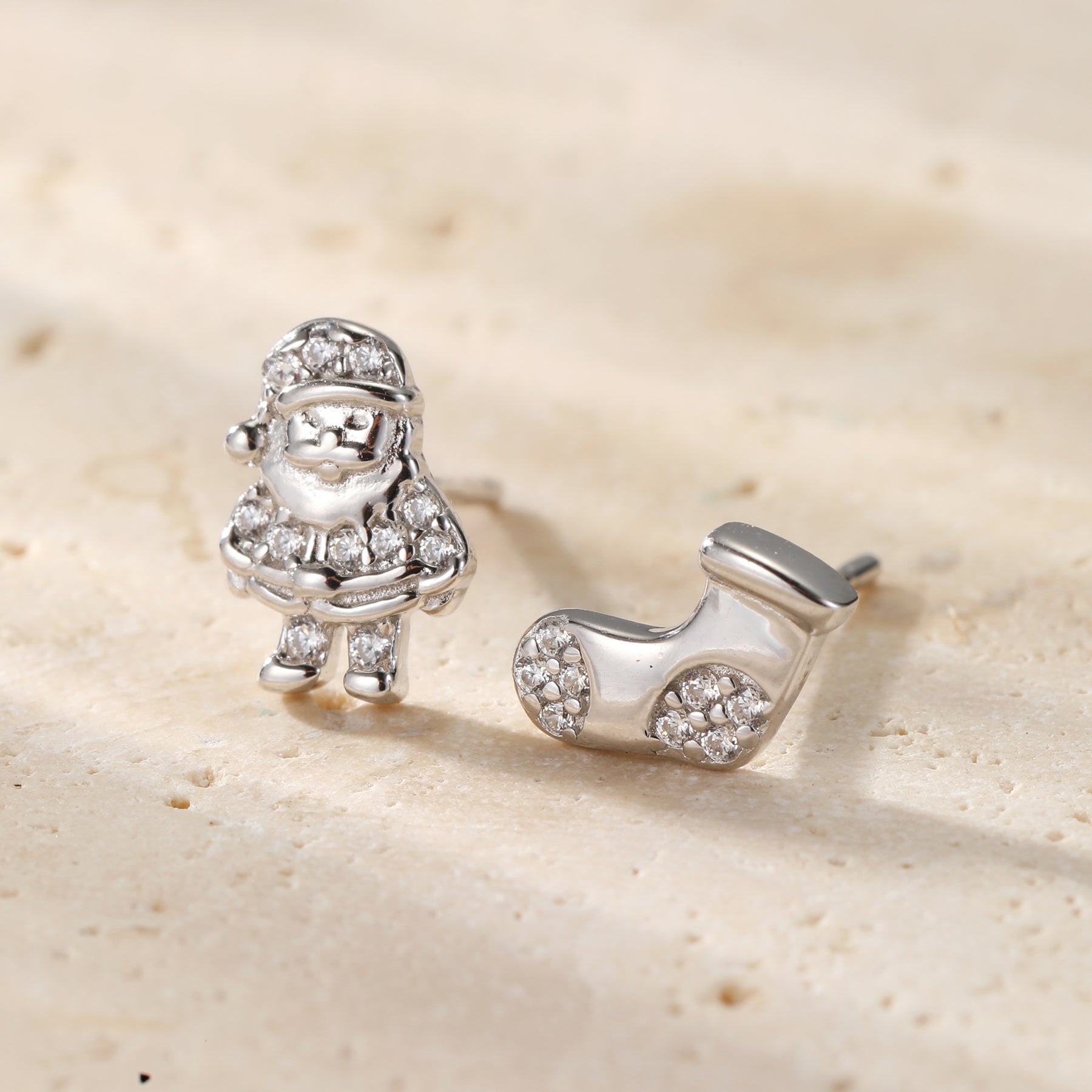 Santa & Christmas Stocking Stud Earrings Sterling Silver