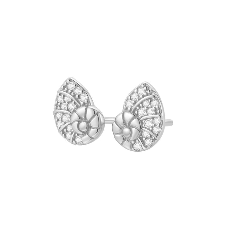 Pendientes Botón Concha Espiral Brillo Plata de Ley 925