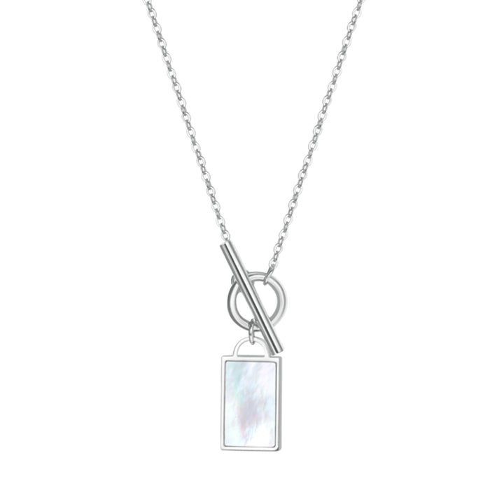 Collar de Cadena Barra T con Colgante Rectangular Concha en Plata