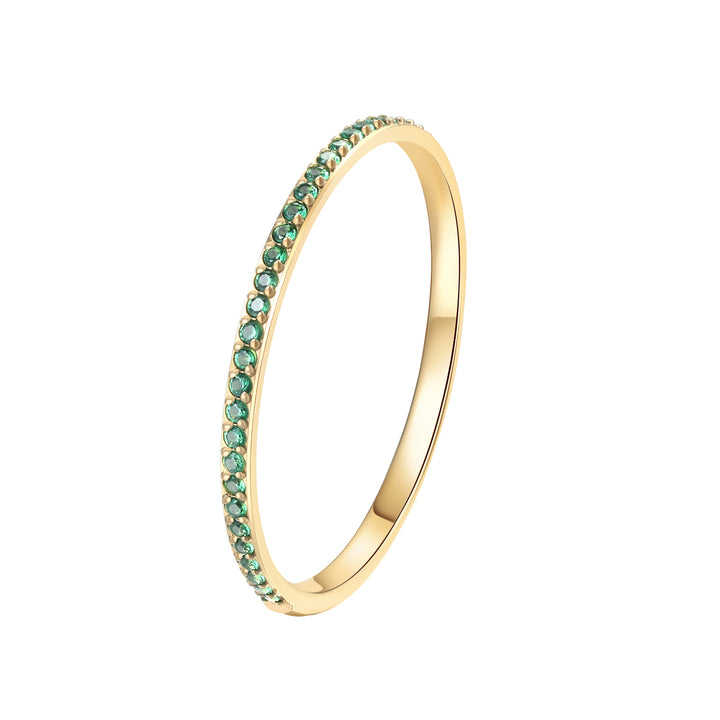 "Anillo de Banda Fina con Gema Verde en Oro
"
