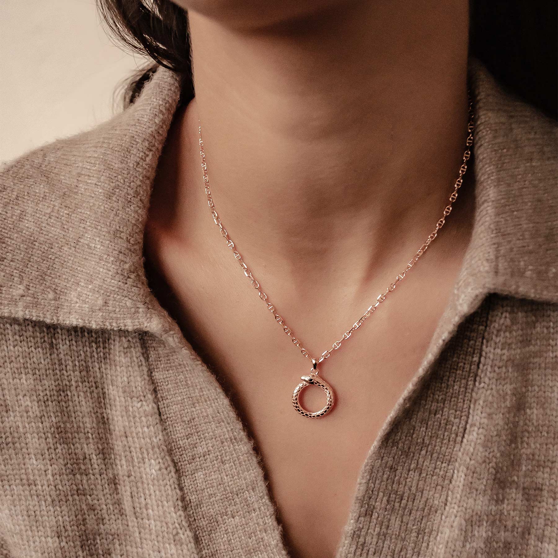 Collier Pendentif Serpent Ouroboros Renouvellement Argent Sterling