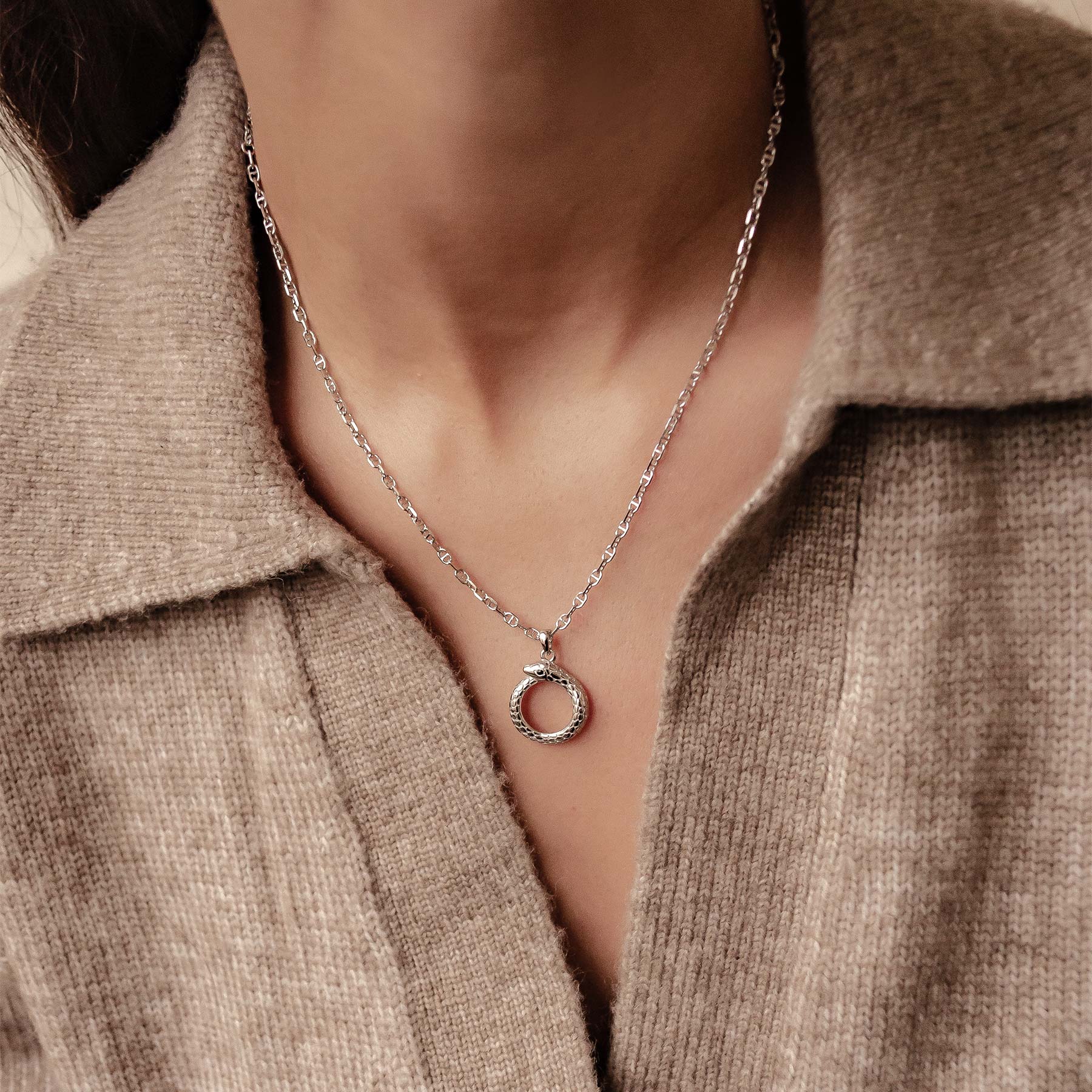 Collier Pendentif Serpent Ouroboros Renouvellement Argent Sterling