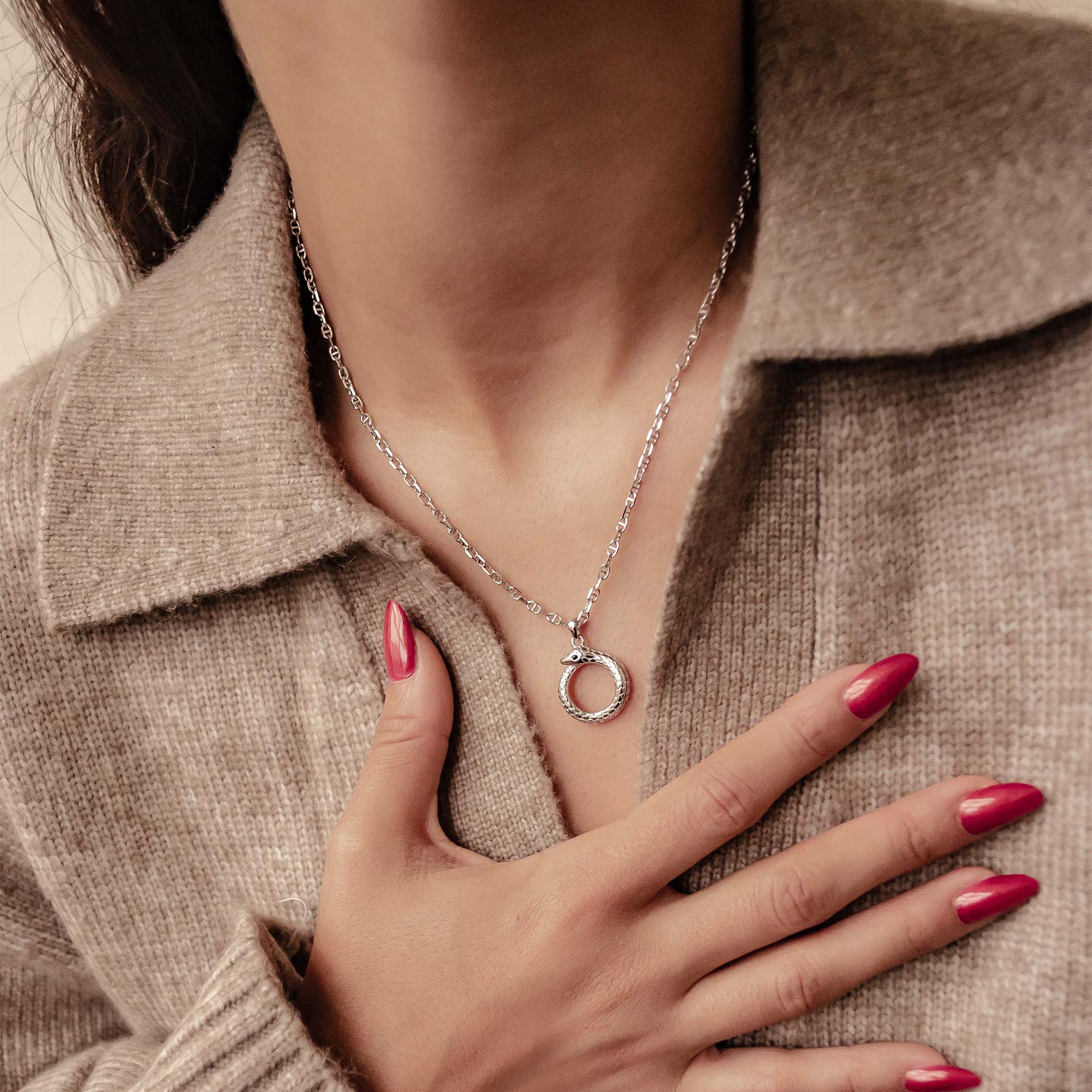 Collier Pendentif Serpent Ouroboros Renouvellement Argent Sterling