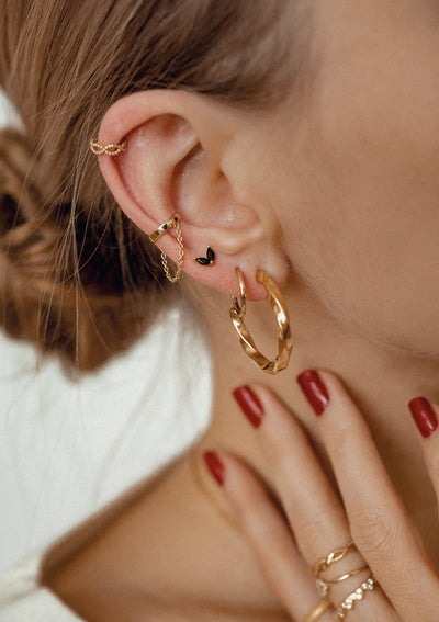 Black Gemstone Firefly Stud Earrings Sterling Silver Gold