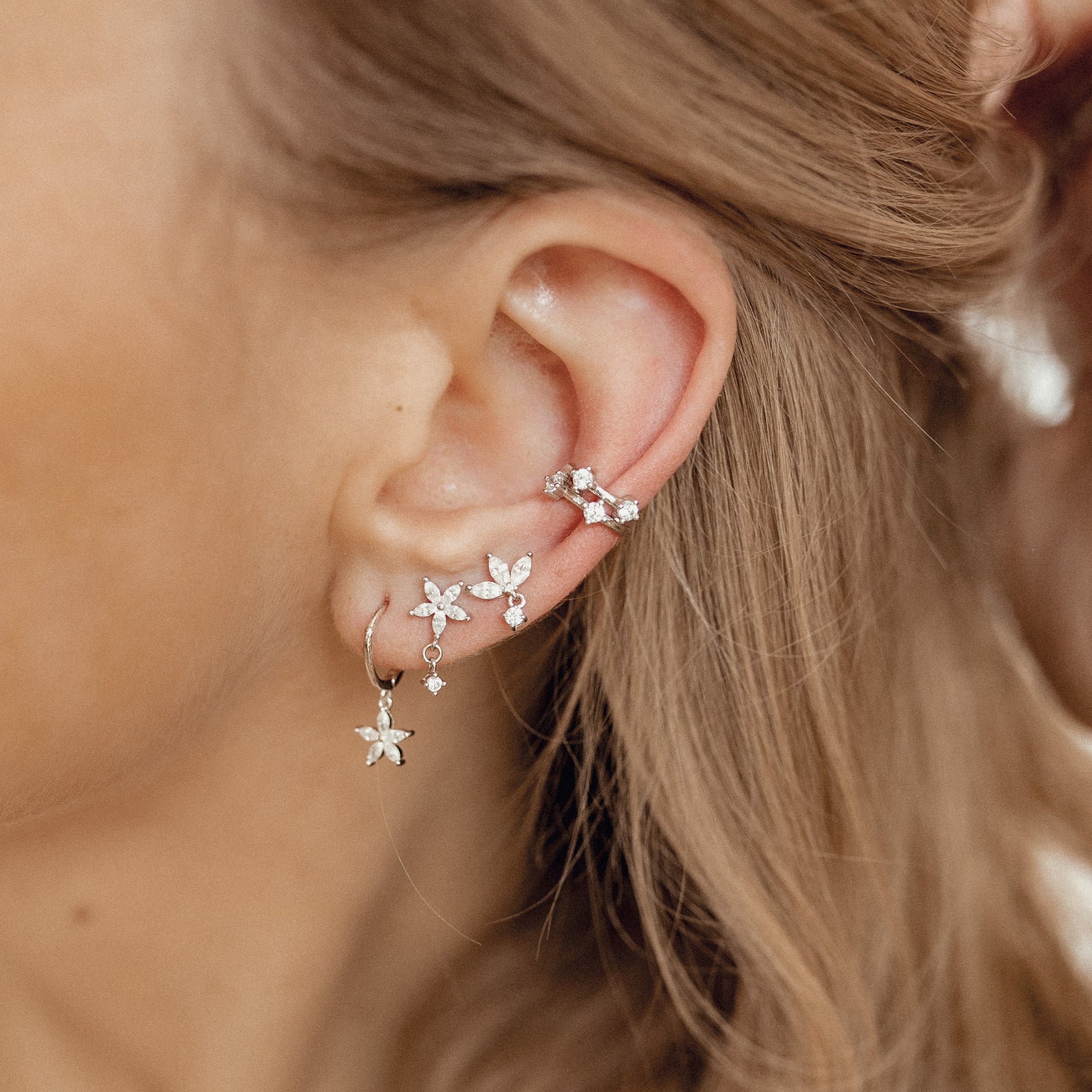 Band Ear Cuff Ohrring mit Zirkoniasteinen Sterlingsilber