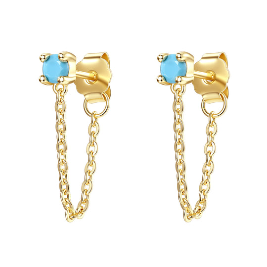 Aquamarine Chain Stud Earrings Sterling Silver