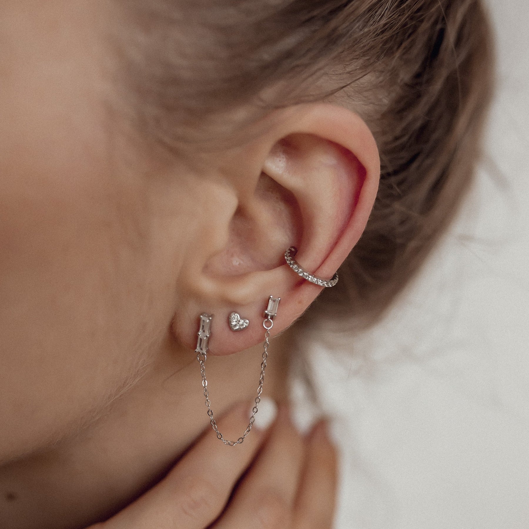 Pendientes Ear Cuff Gema Rectangular Plata de Ley 925