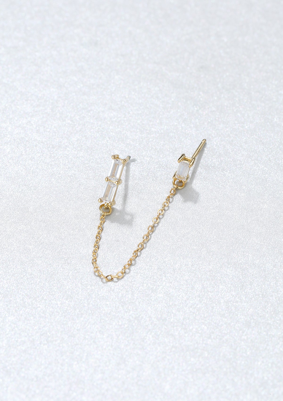 Pendientes Ear Cuff Gema Rectangular Plata de Ley 925 en Oro