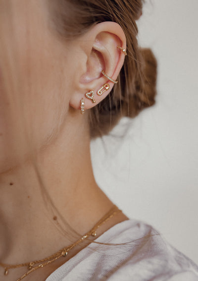 Baguette Huggie Earrings Sterling Silver Gold
