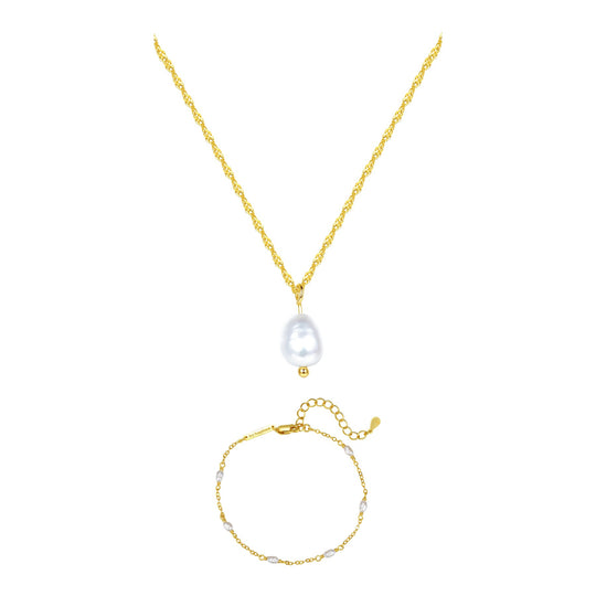 Baroque Pearl Necklace and Bracelet Set Sterling Silver